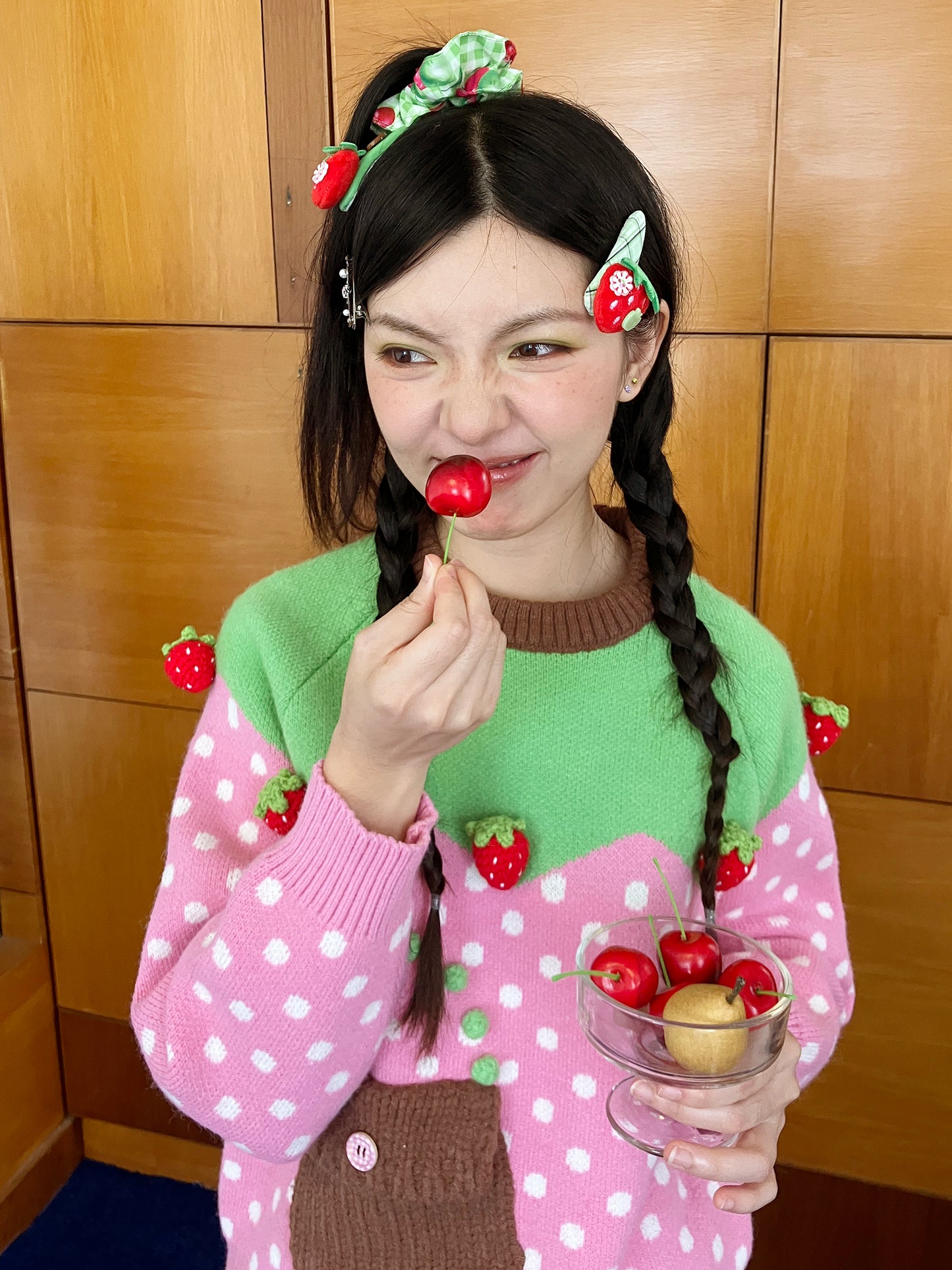 FRUITS - Kawaii Strawberry Polka Dot Pocket Sweater Top sweater Fruits