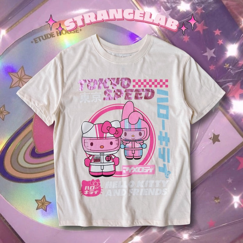 Strangelab – Y2K Holographic Kitty Tee in Sweet & Spicy Millennium Style tshirt strangelab