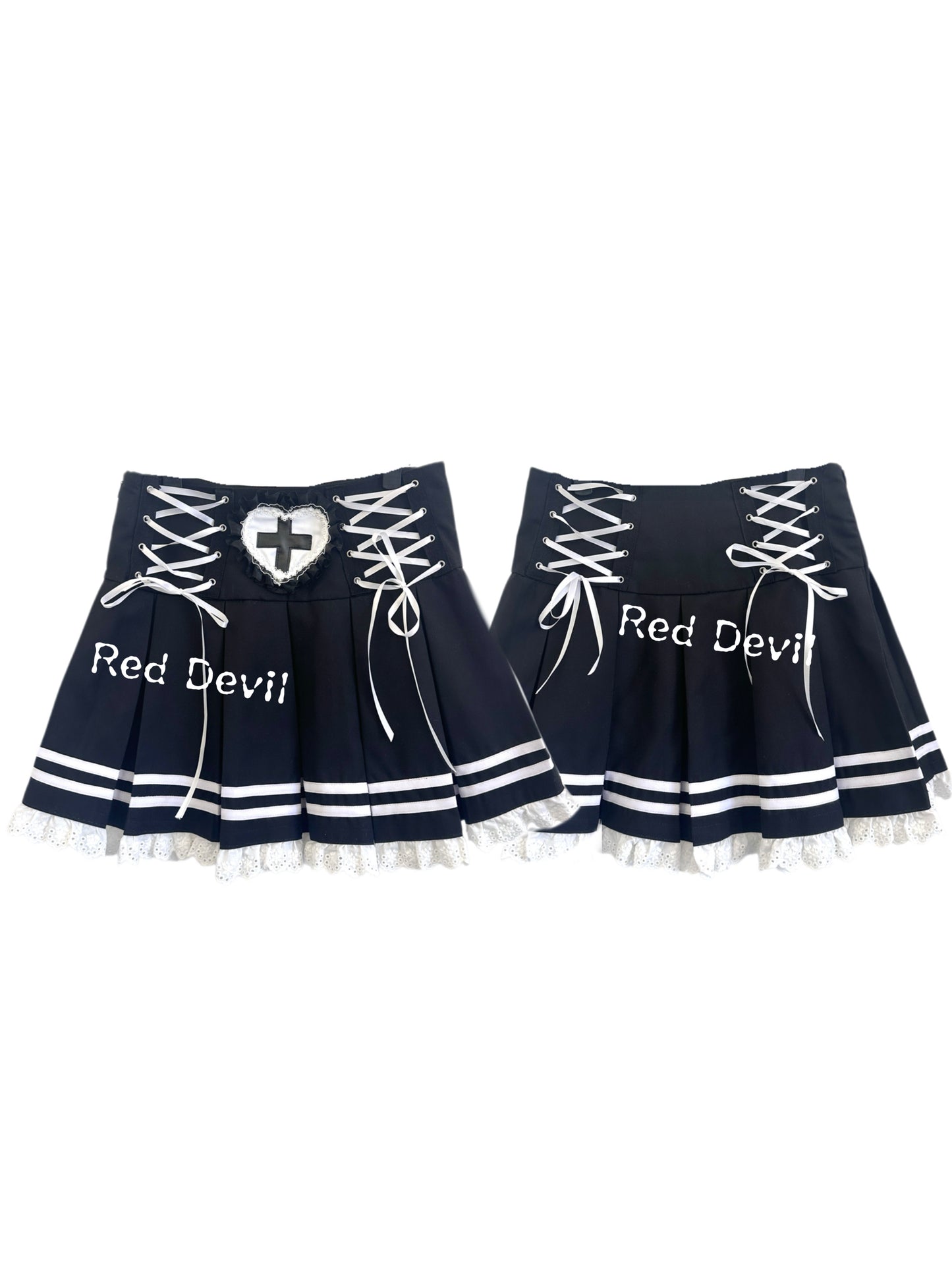 RedDevil - Gothic Lolita Lace Bow Pleated Skirt skirt Red Devil