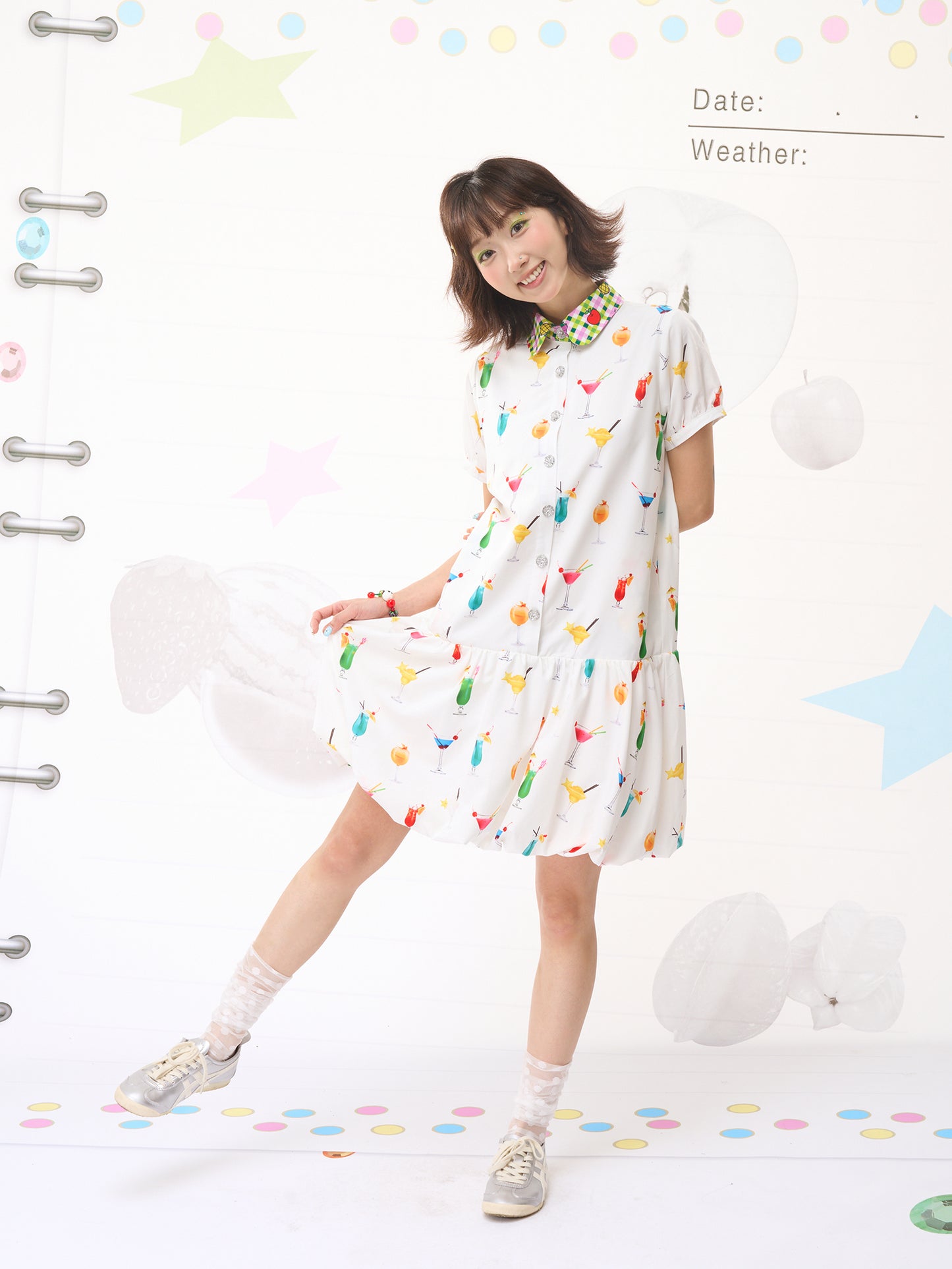FRUITS Bubble Drink Summer Dress | Original Soda Shirt-Collar Dress dress Fruits