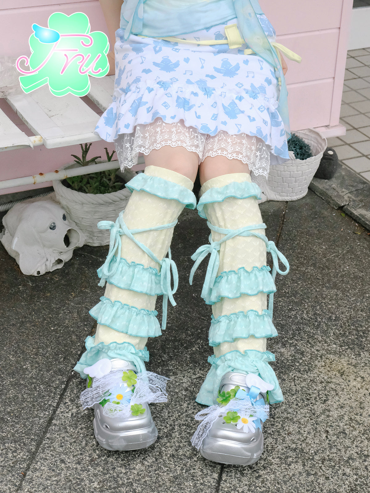 frufru Decora Kei Leg Covers | Green Lace Leg Warmers | Sweet Girl Summer Sock Sleeves leg warmmers frufru