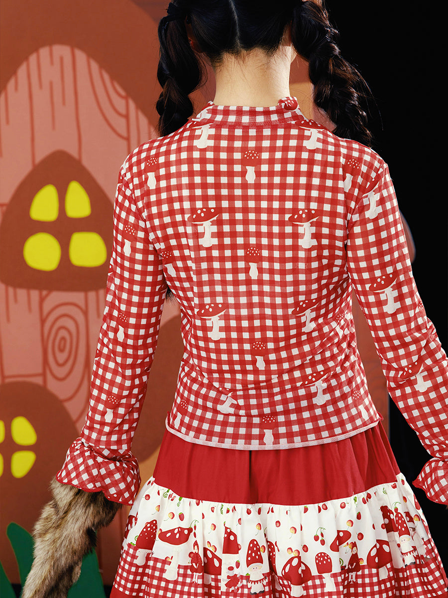 Meugler – Kawaii Red Mushroom & Heart Top