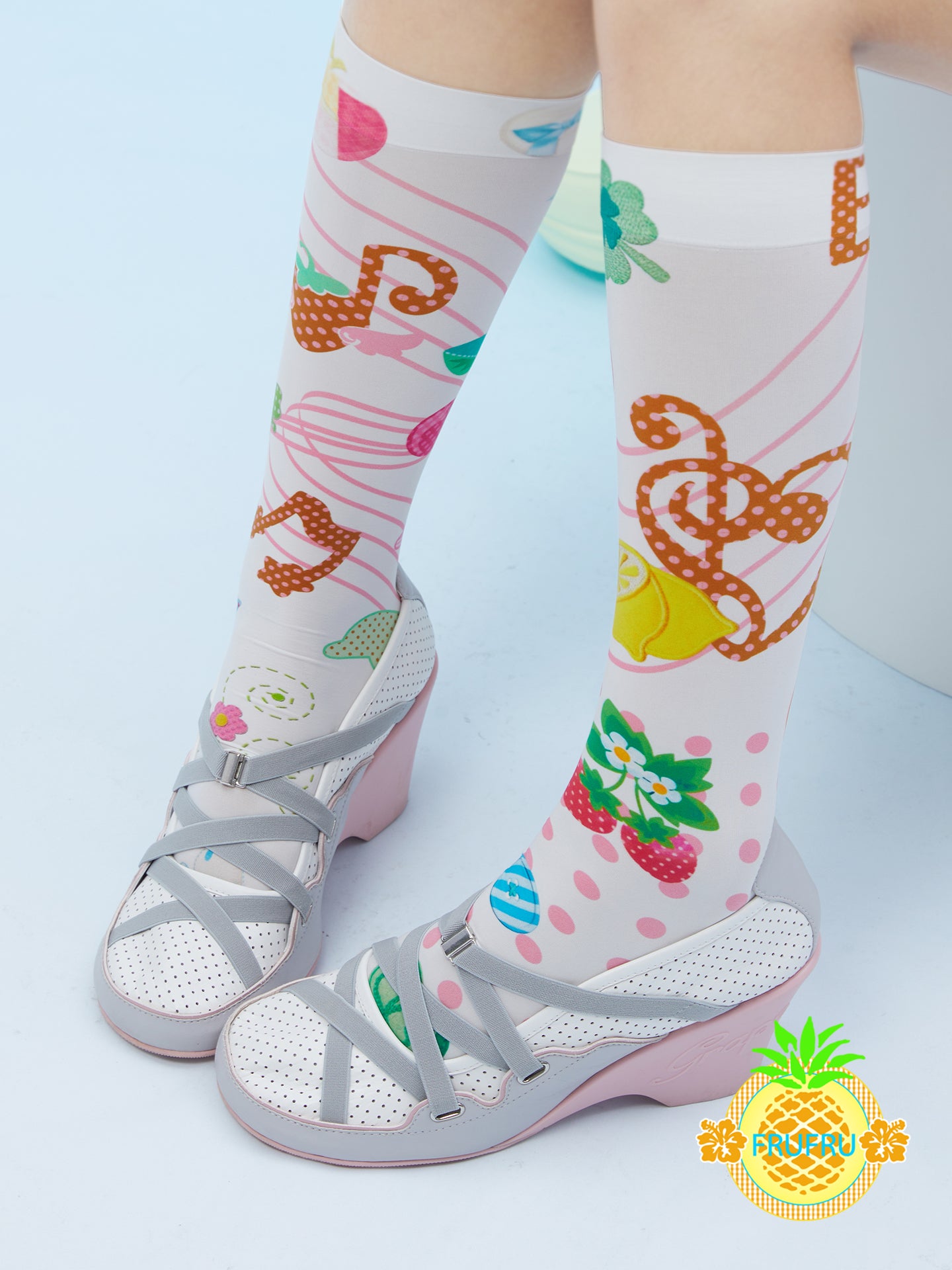 Frufru White Music Note Print Stockings | Cute Stretchy Tights sock frufru