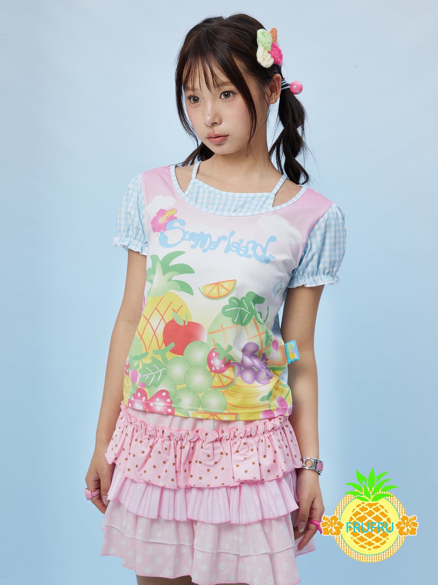 Frufru Fruity Gingham Print T-Shirt | Kawaii Cotton Tee tshirt frufru