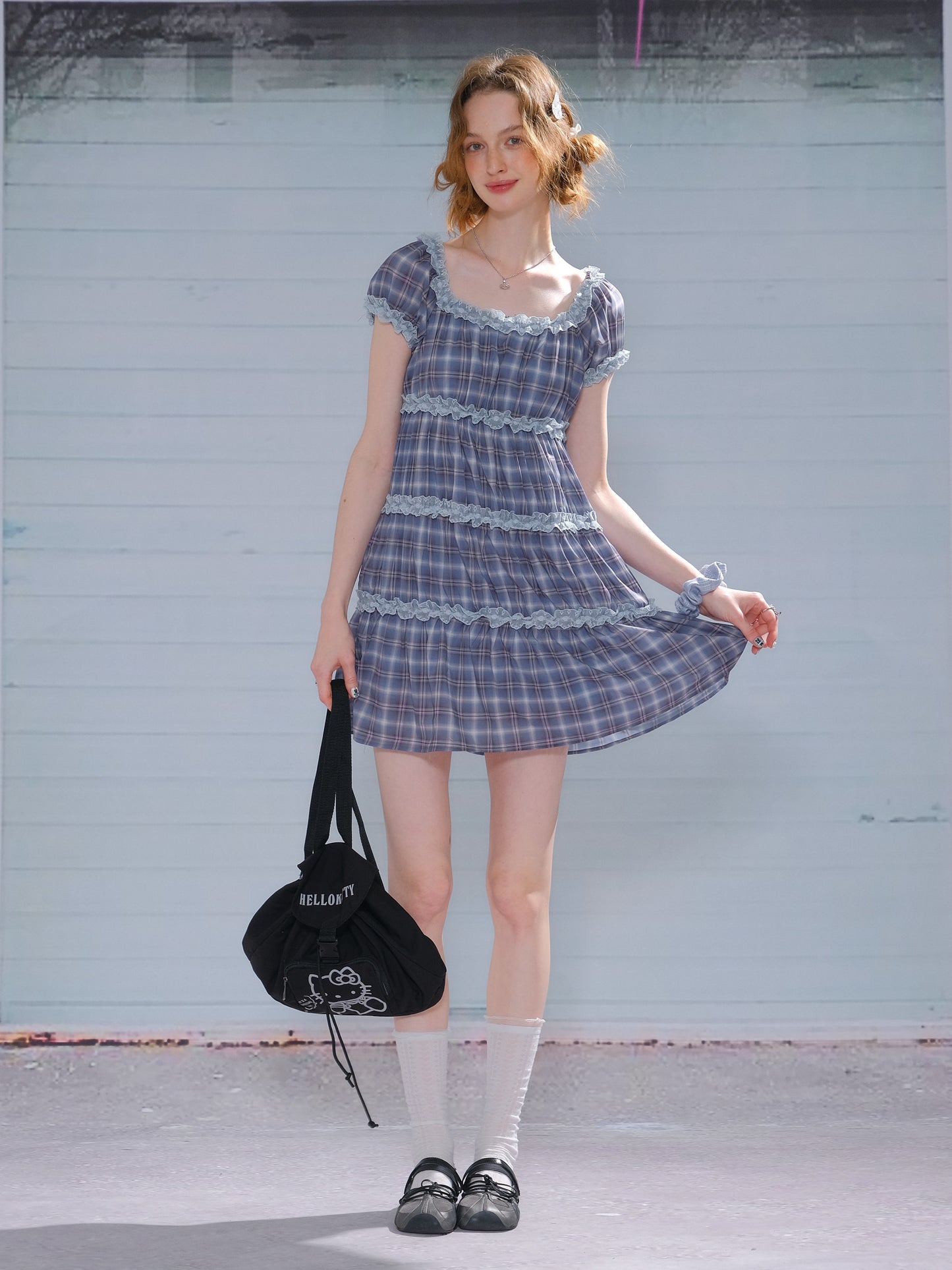 ziziFei - Girly Purple Plaid Square Neck Dress dress ziziFei