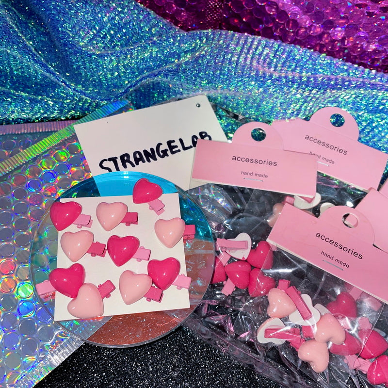 StrangeLab Pink Hair Clip | Mini Bangs Clip | Heart-Shaped Side Clip hair clip strangelab