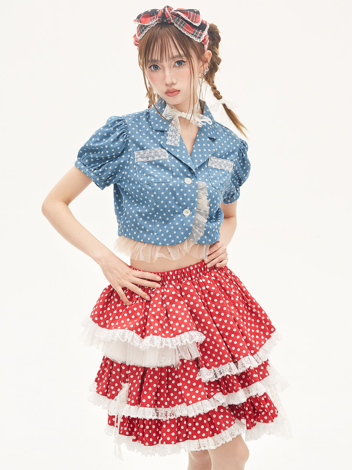 SOS MEME CLUB – Showa Retro Red Polka Dot Layered Cake Skirt skirt SOS MEME CLUB
