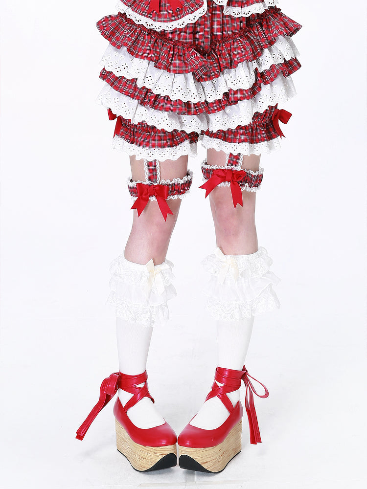 SOS MEME CLUB - Showa Red Plaid Pumpkin Shorts shorts SOS MEME CLUB