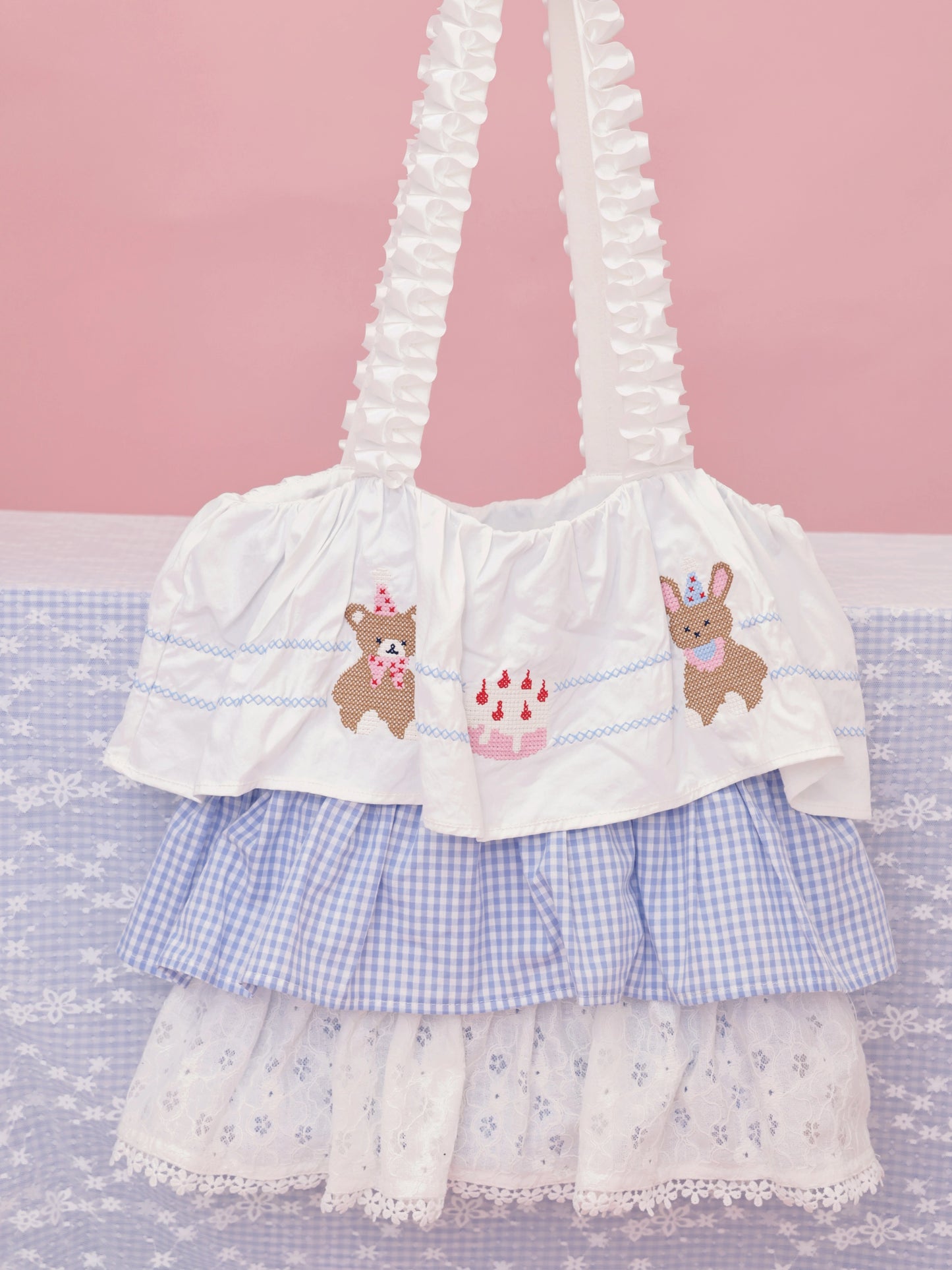 SemenCoicis Kawaii Bear Cake Bag | Sweet Ruffle Bow Shoulder Tote bag SemenCoicis