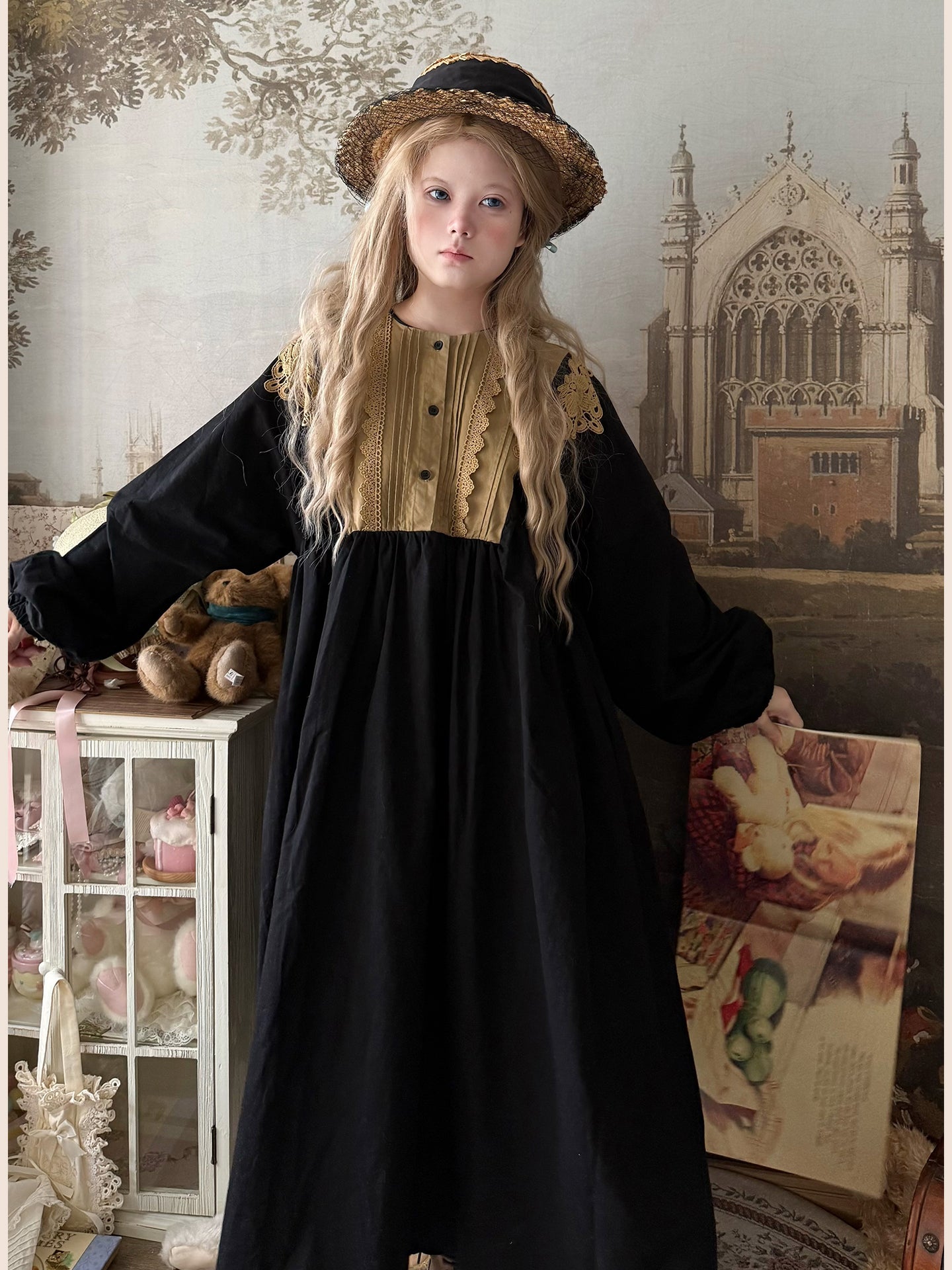 Labeau - Kawaii Retro Lace Pleated Long Dress dress Labeau