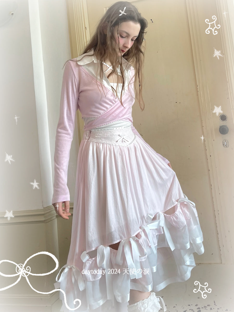 Harajuku Skirt Irregular Pink Skirt Plaid Lace Patchwork Long Skirt skirt daytoday everyday institute