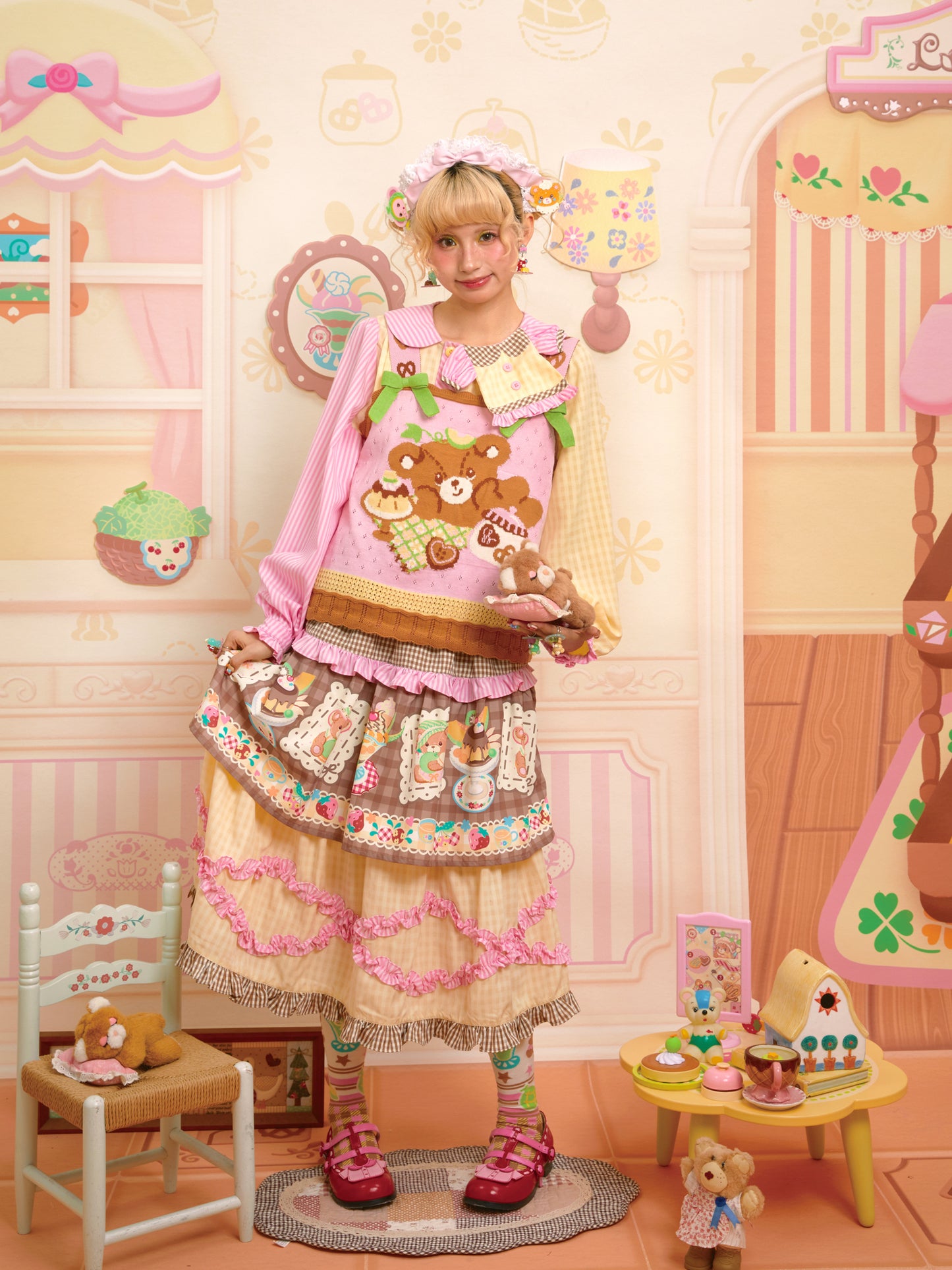 Lutra Jump - Decora Kei Plaid Print Layered Lace Cake Skirt skirt Lutra Jump