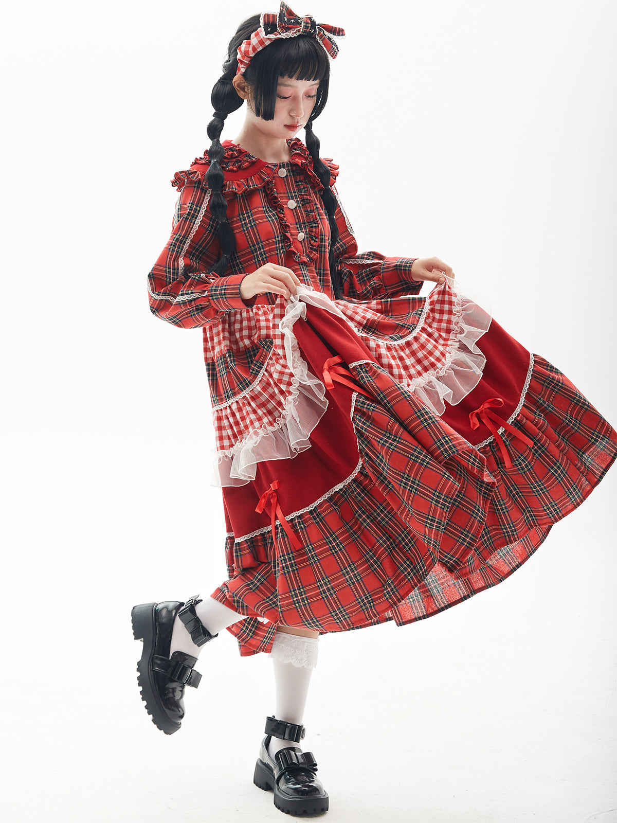 SOS MEME CLUB - Showa Christmas Red Doll Collar Dress dress SOS MEME CLUB