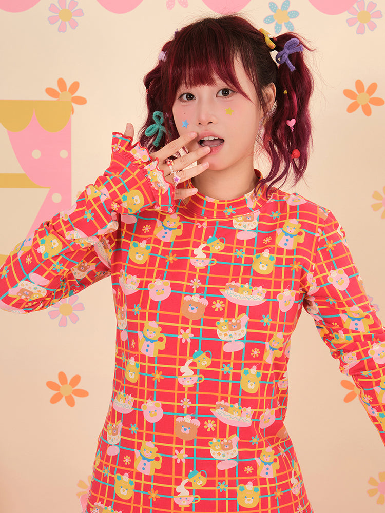 NIKKOU - Kawaii Knitted Base Layer Top with Lace Cuffs shirt Nikkou home