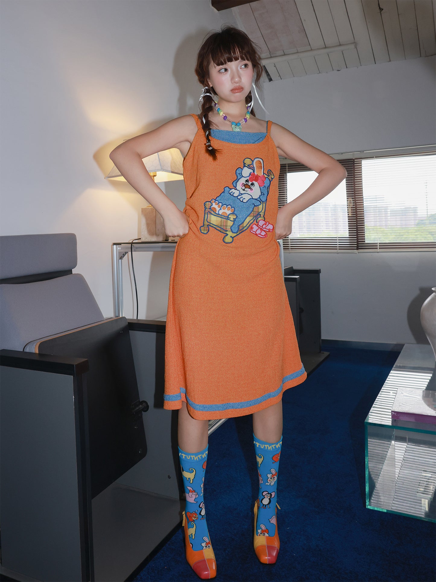 tntntutu Kawaii Orange Bunny Patchwork Tank Dress – Harajuku Y2K Terry Knit Dress dress tntntutu