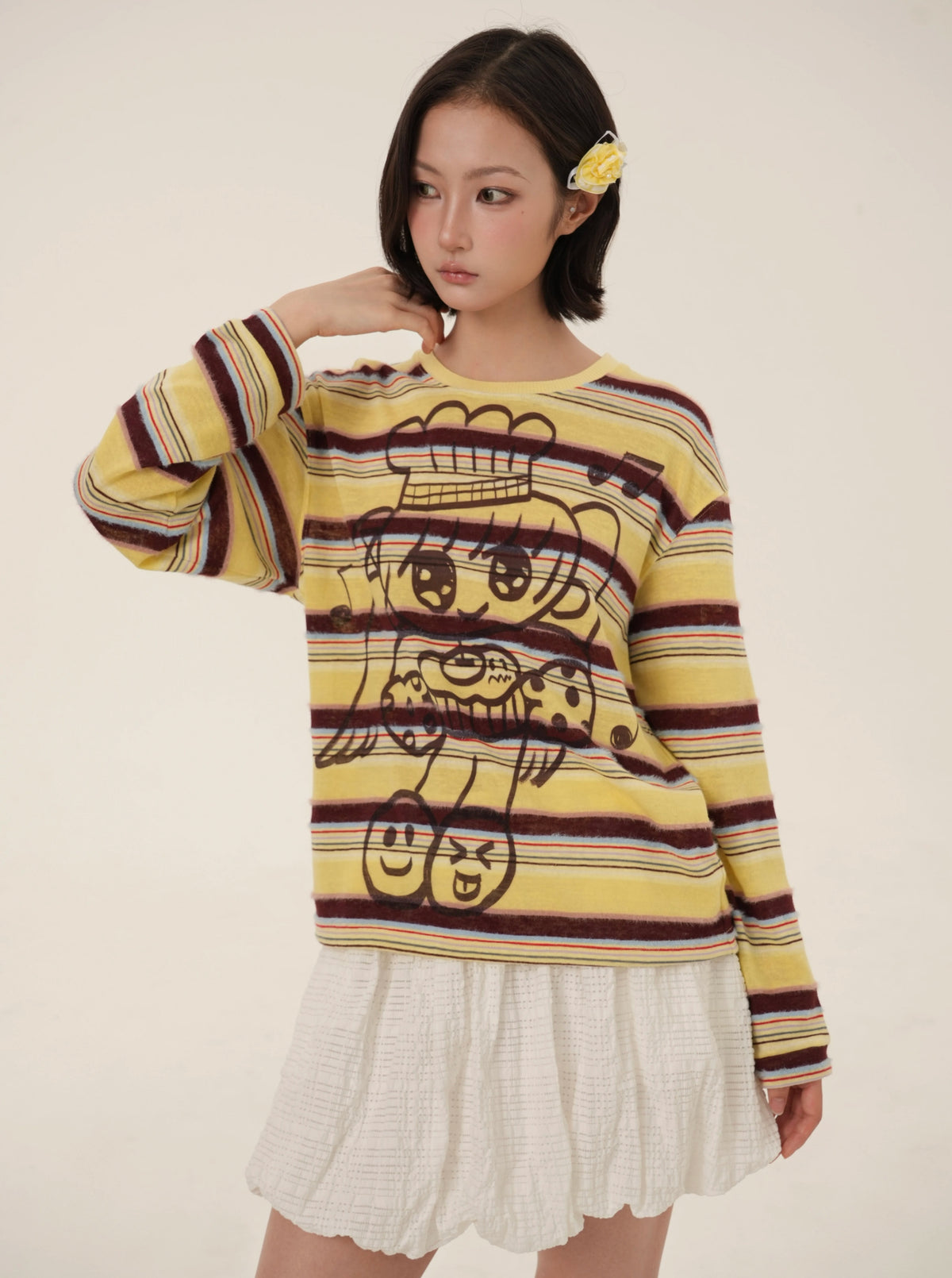 RabbitRain - Yellow Striped Baker Girl Knit Top shirt RabbitRain