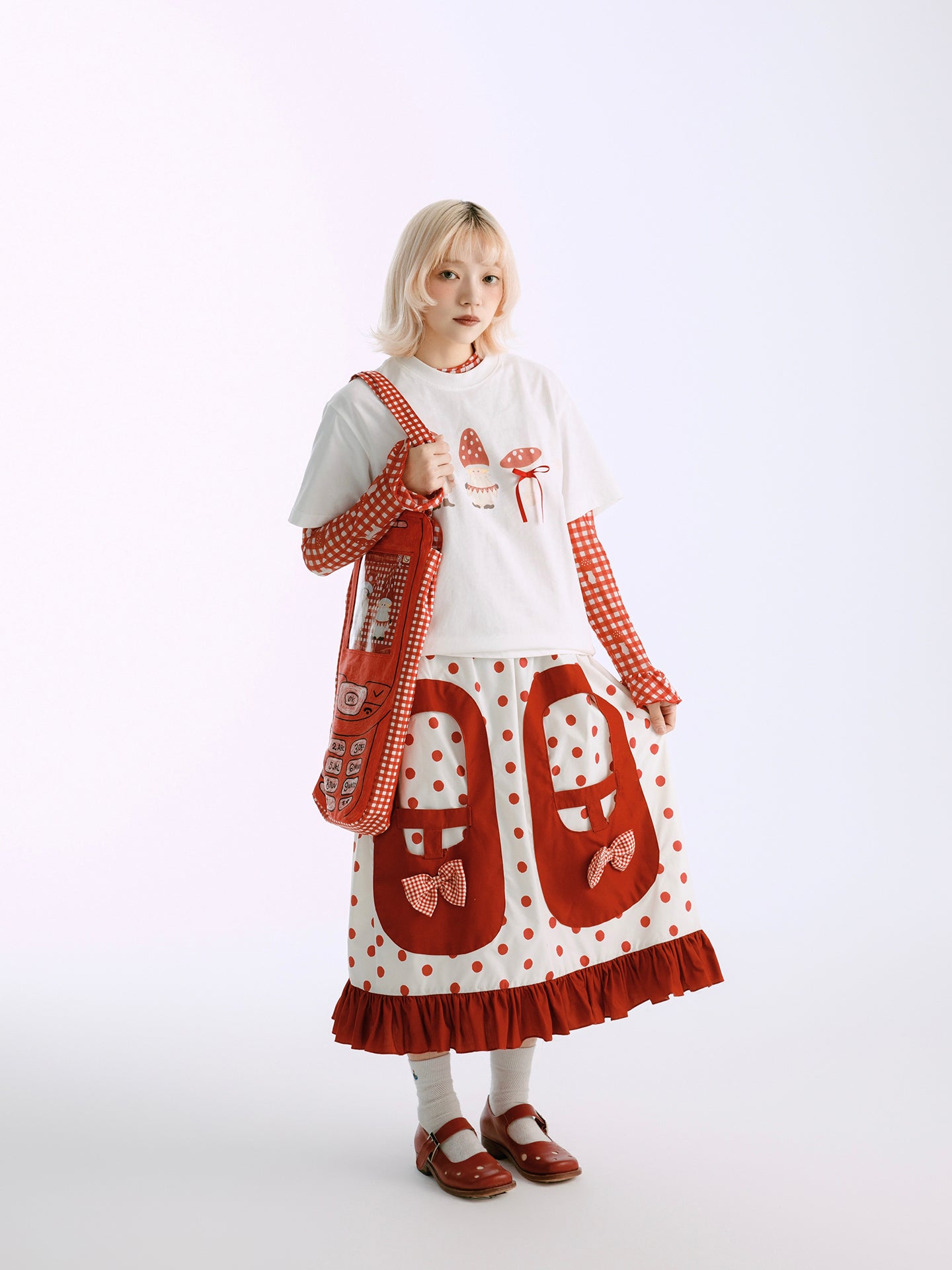 Meugler – Kawaii Red Mushroom Print Bow T-Shirt tshirt Meugler