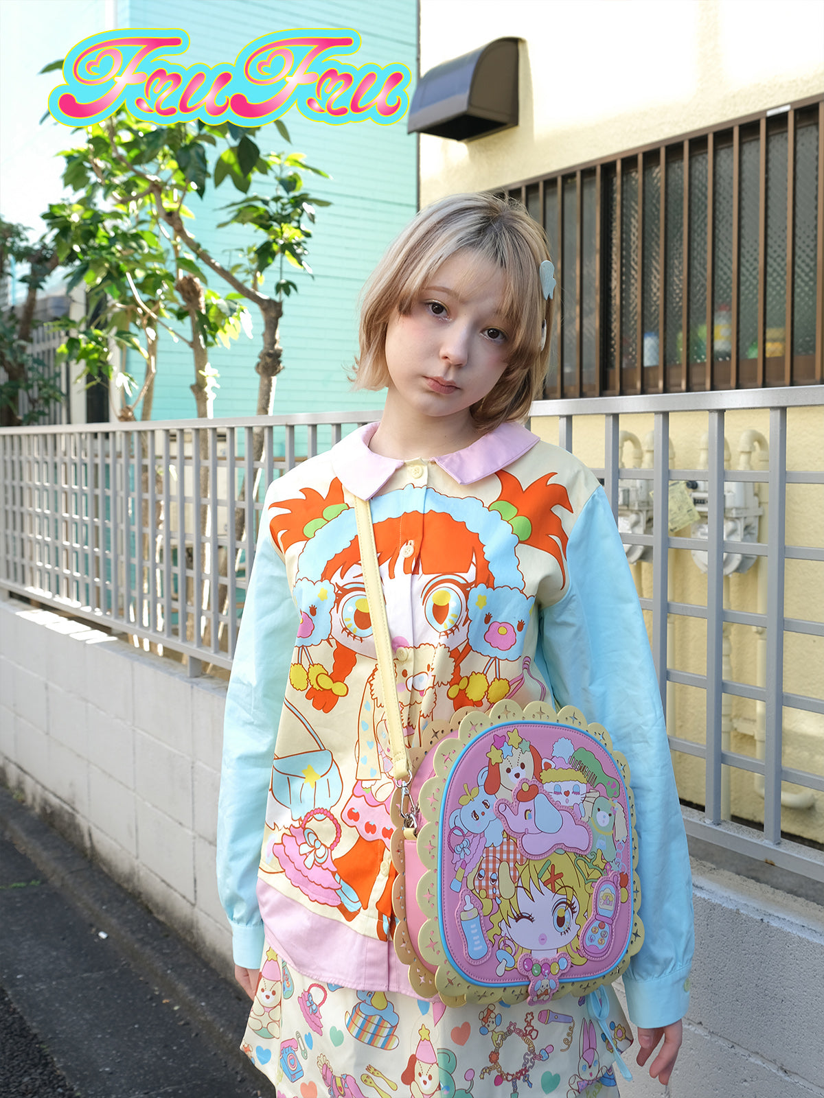 frufru Decora Kei Bag | Rose Red Cartoon Print Bag | PU Shoulder & Crossbody Bag bag frufru