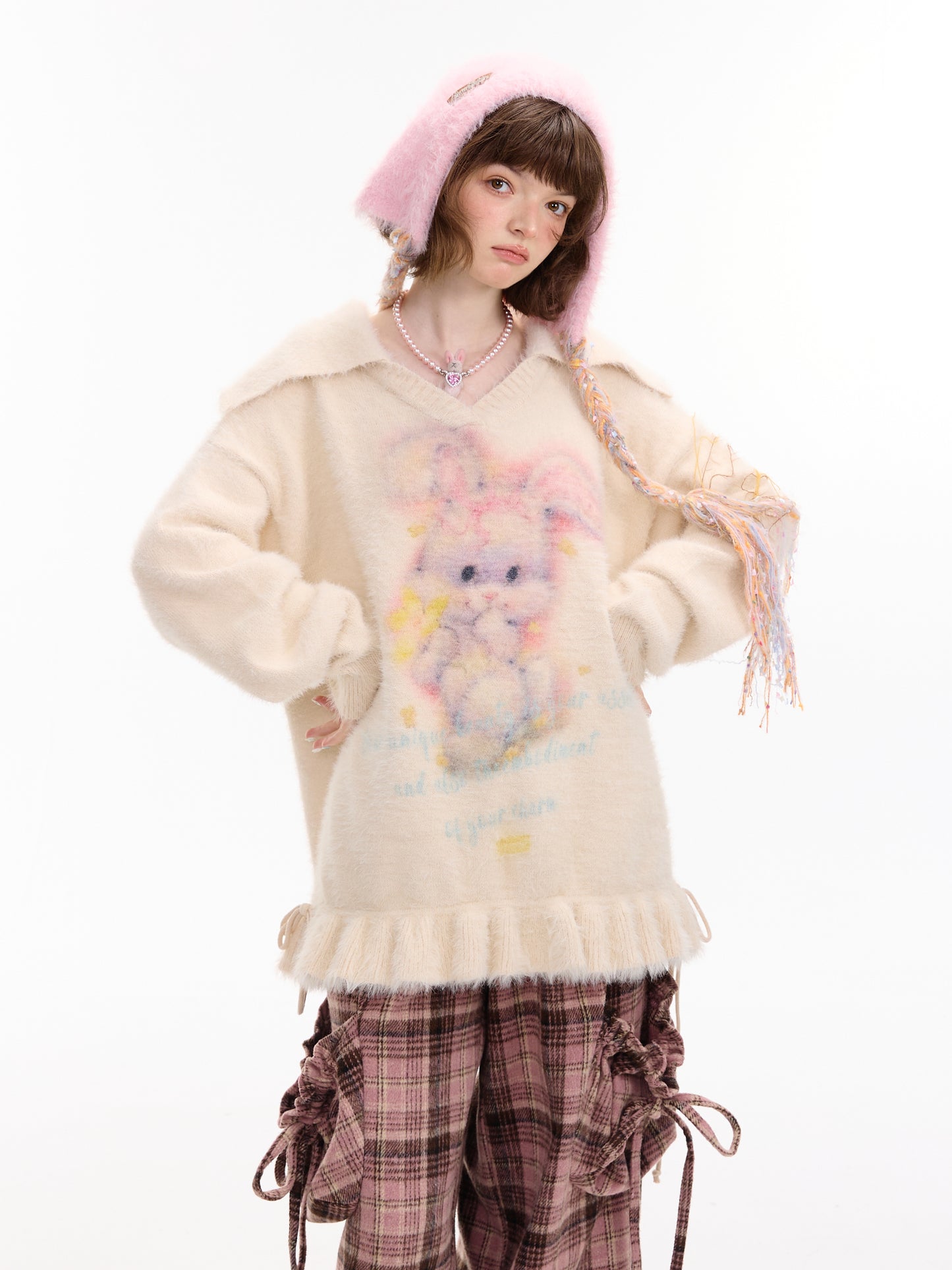 ziziFei - Kawaii V-Neck Bunny Knit Sweater sweater ziziFei