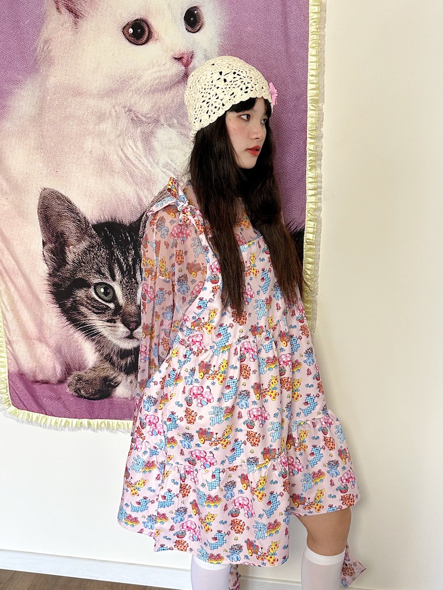 Kawaii Animal Print Dress – Tie Detail dress bunnybunnygun