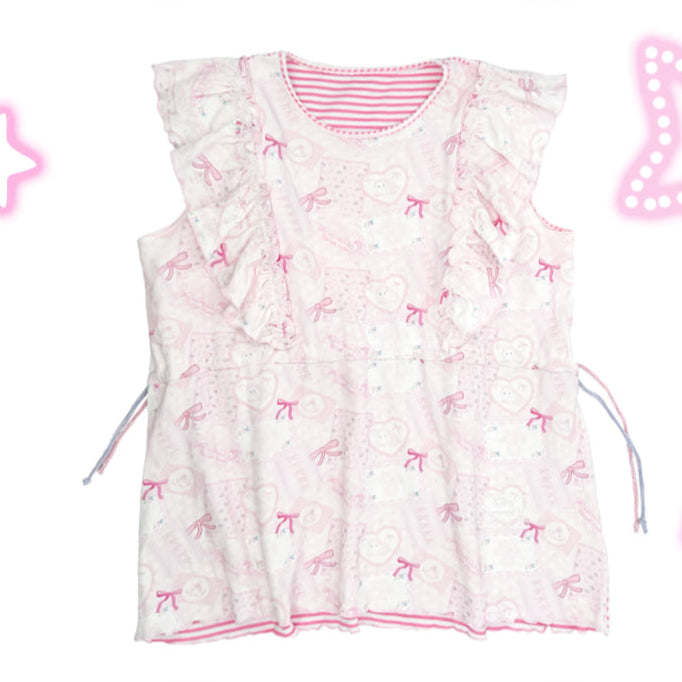 shishihshop Pink Lace Trim Tank Top | Adjustable Waist Knit Top vest shishihshop