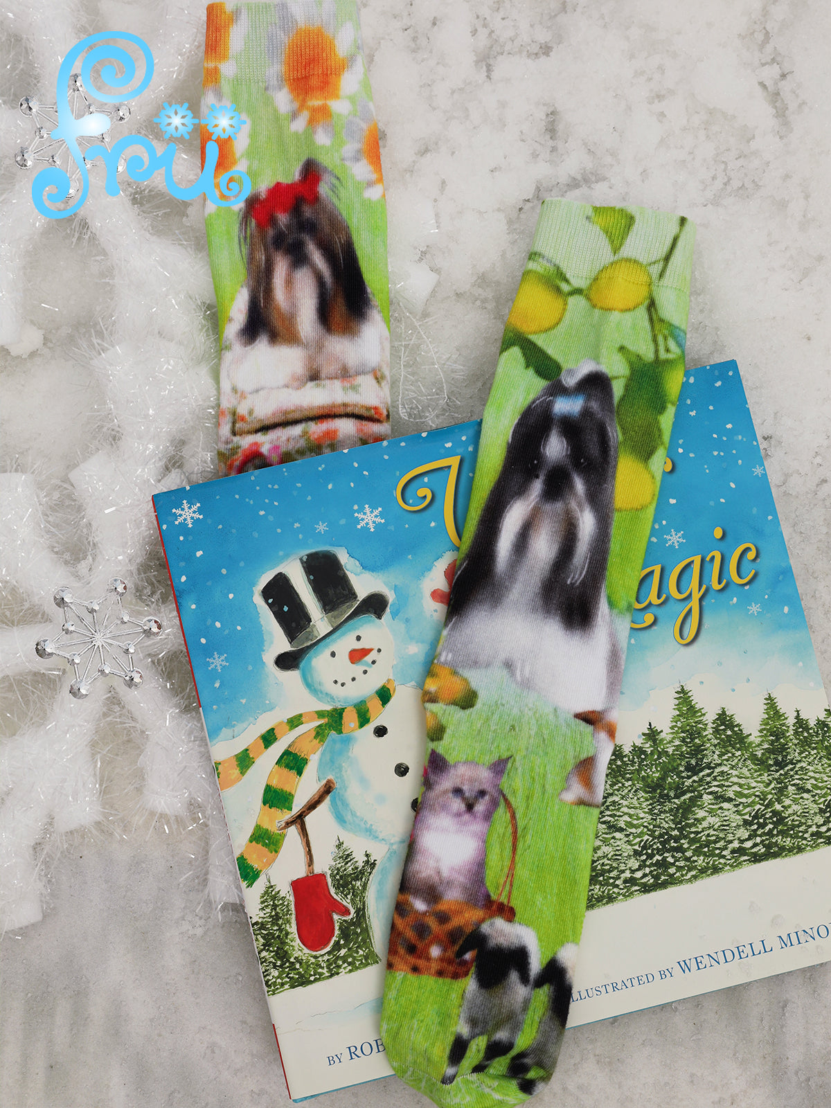 frufru Winter Dog Print Socks | Versatile Green Cute Mid-Calf Socks sock frufru