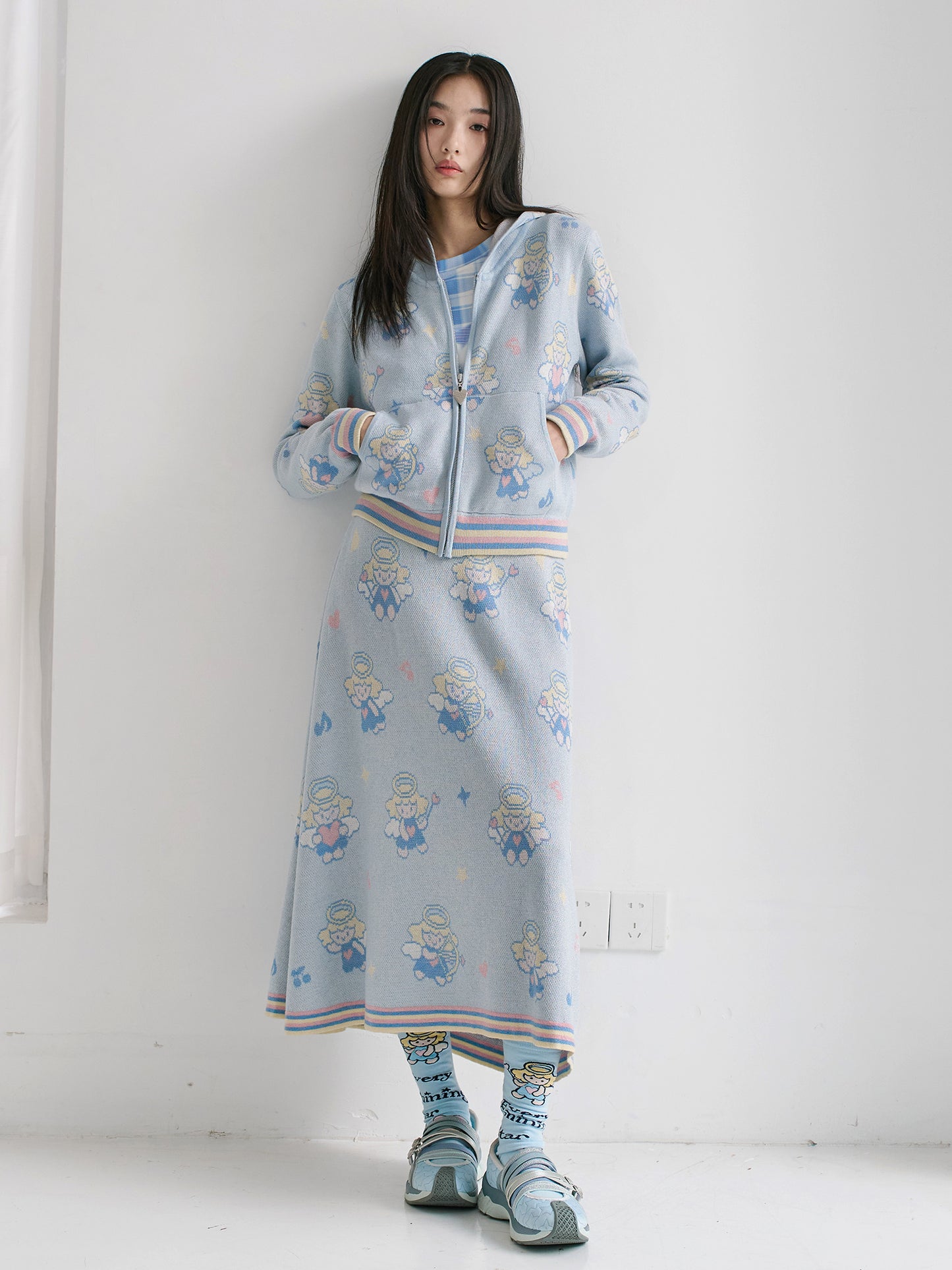 Tntntutu Setup Harajuku Angel Knit Hoodie & Skirt Set – Light Blue | tntntutu set tntntutu