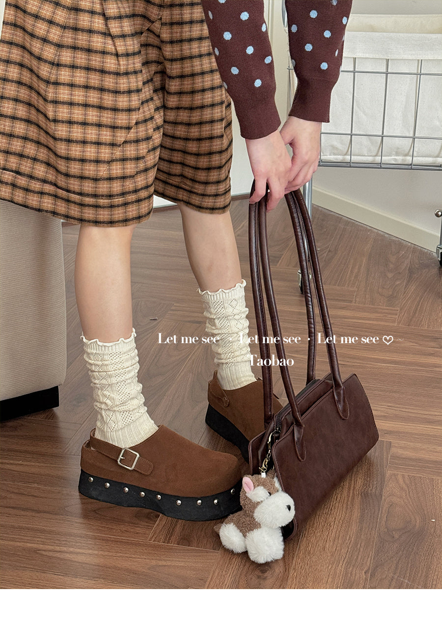 LET ME SEE 古早风镂空针织花边袜 木耳边芭蕾小腿袜女堆堆针织袜 sock let me see