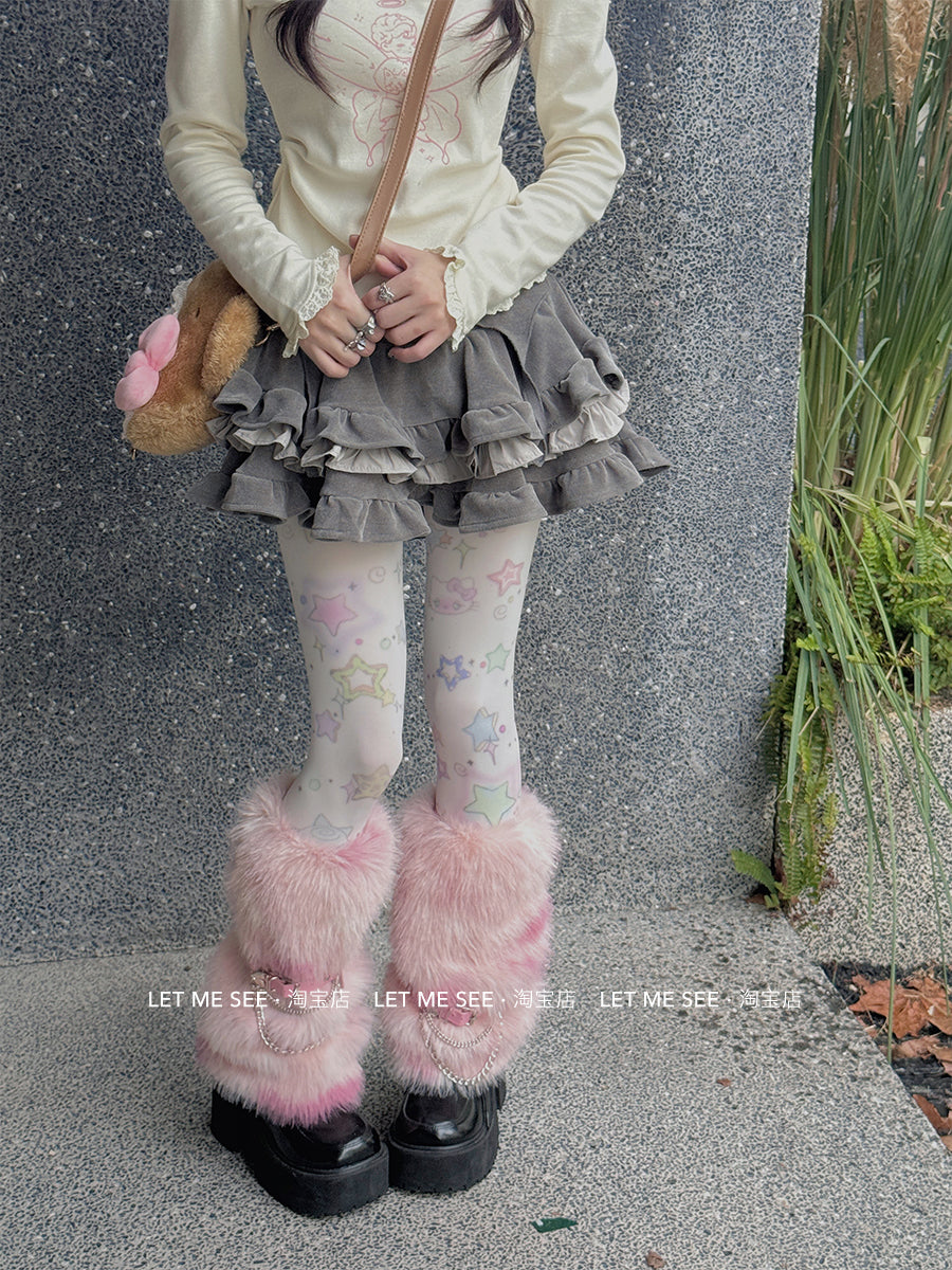 LET ME SEE Printed Velvet Tights | White Japanese-Style Pantyhose tights let me see