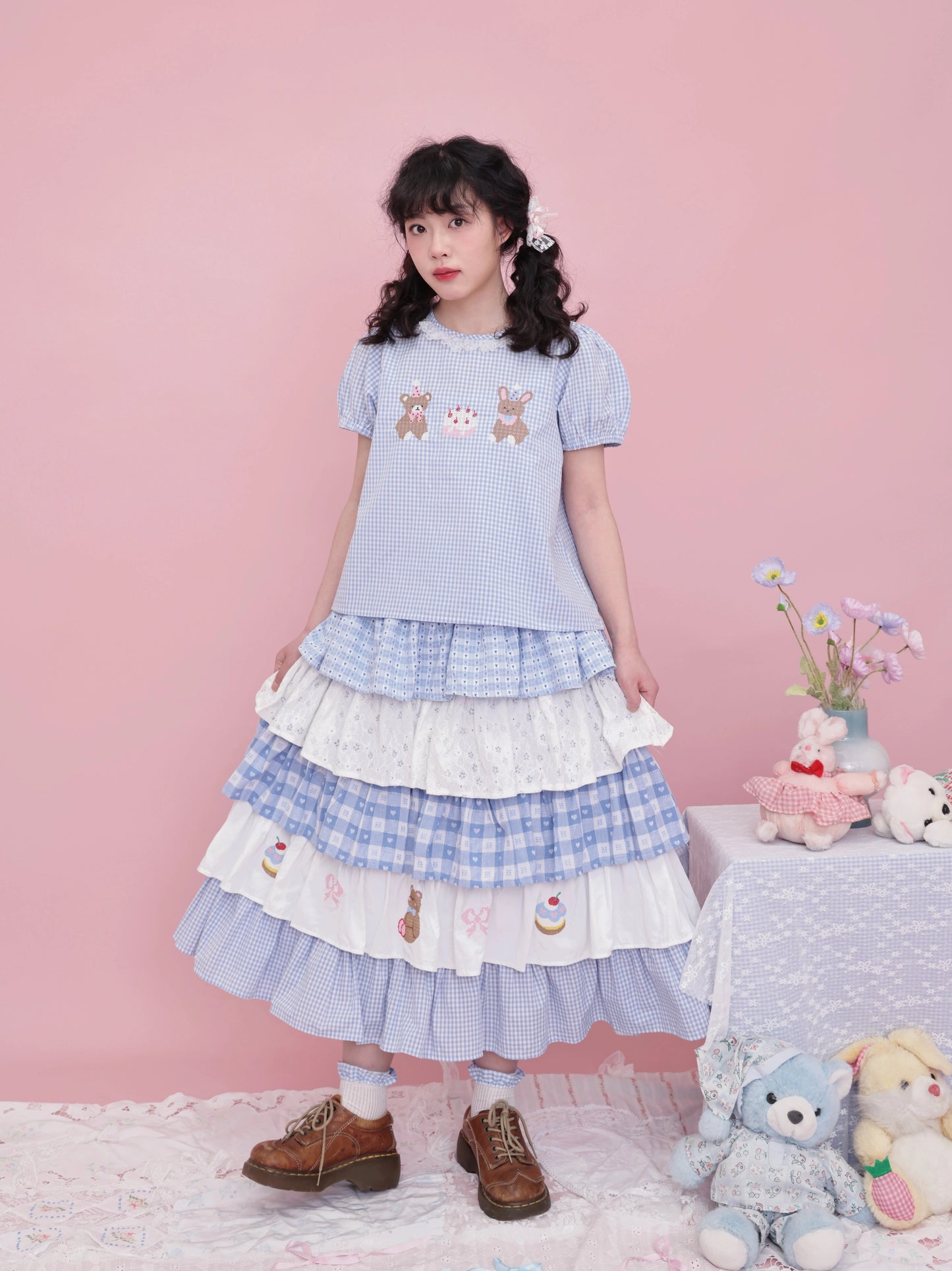 SemenCoicis Sweet Bear Embroidered Skirt | Kawaii Layered Cotton Lace Skirt skirt SemenCoicis