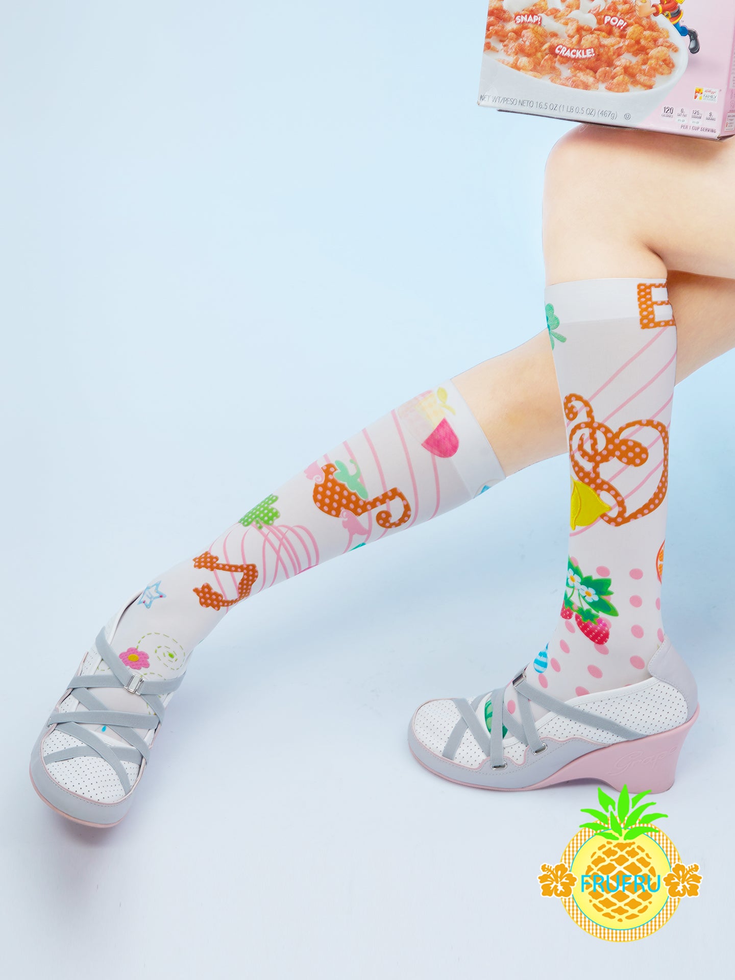 Frufru White Music Note Print Stockings | Cute Stretchy Tights sock frufru