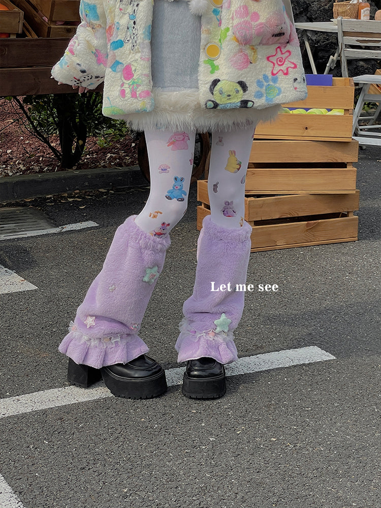 LET ME SEE Fluffy Leg Warmers | Decora Fall/Winter Cozy Leg Covers leg warmmers let me see
