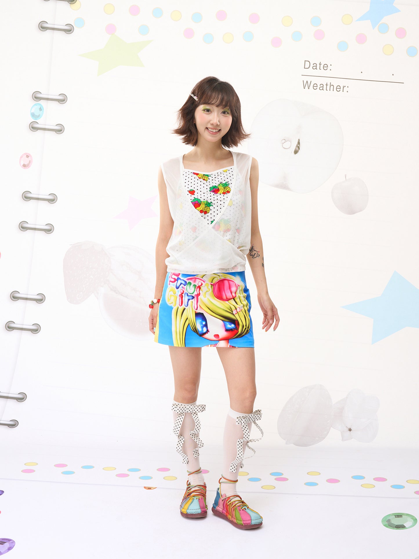 FRUITS Fruit Dot Mesh Tank | Dual-Layer Vintage Y2K Vest tshirt Fruits