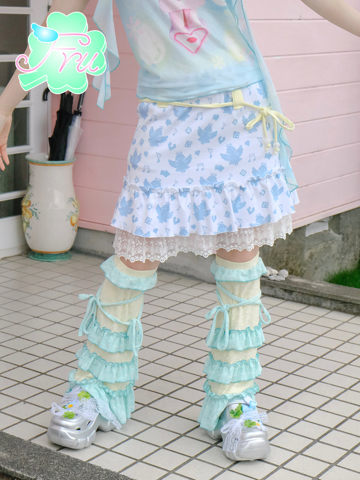 frufru Decora Kei Leg Covers | Green Lace Leg Warmers | Sweet Girl Summer Sock Sleeves leg warmmers frufru