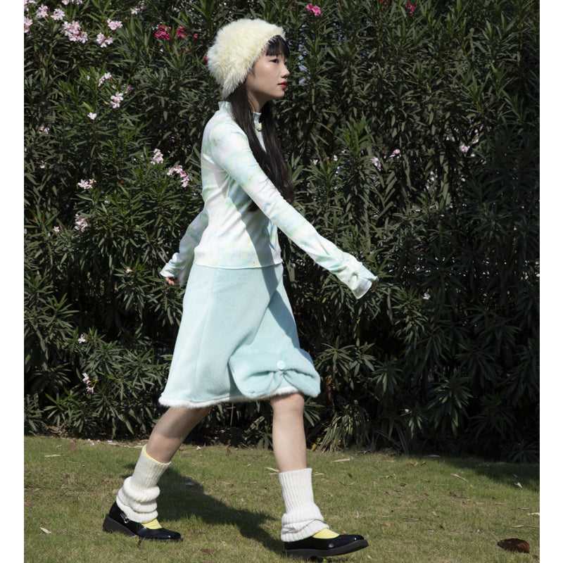 Harajuku Undershirt Blue Cute Versatile Undershirt Stand Collar Print Undershirt shirt Moon Meadow