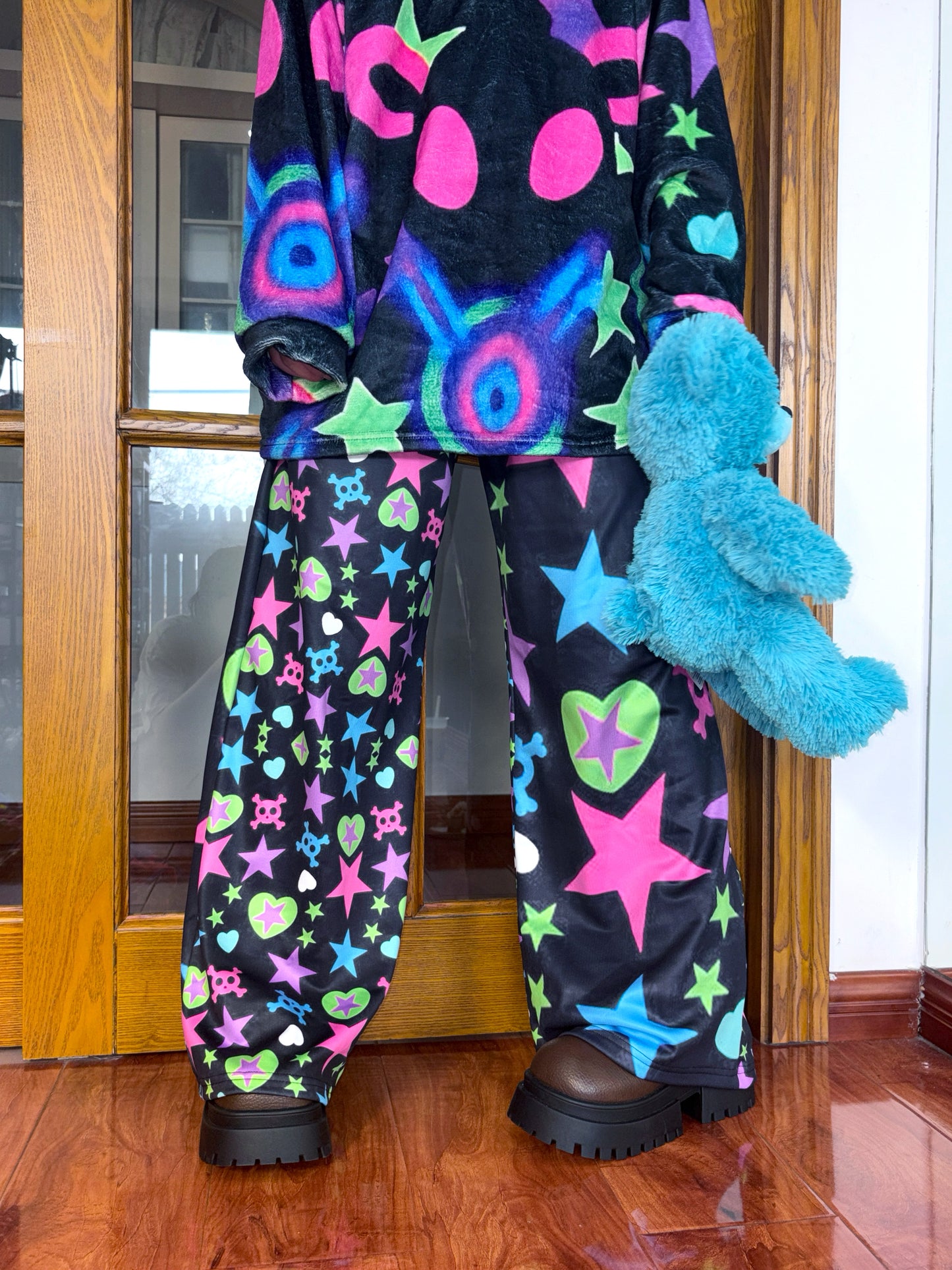 LEERROO - Harajuku Y2K Fleece Wide Leg Pants pants Leerroo