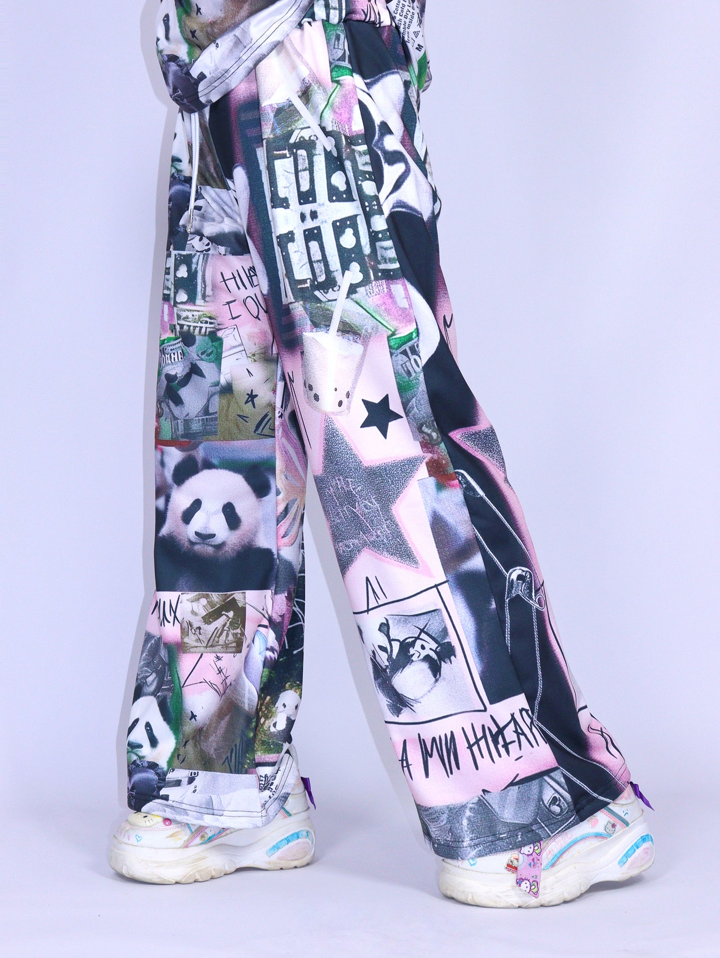 LEERROO - Y2K Panda Wide Leg Pants pants Leerroo