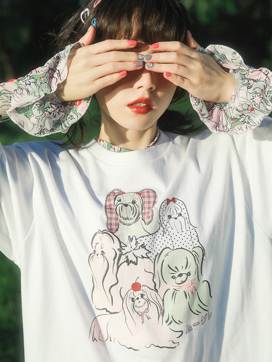 Meugler Cute Puppy Beauty Contest Print T-Shirt – Soft & Playful tshirt Meugler