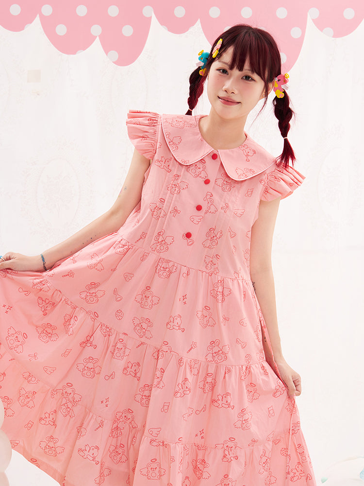 NIKKOU Kawaii Adjustable Waist Dress | Harajuku Puff Sleeve Dress dress Nikkou home