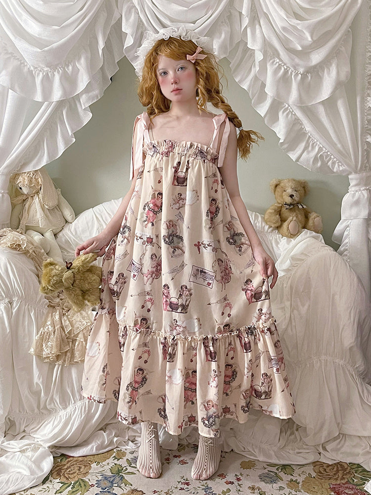 Labeau - Kawaii Ruffle Print Ribbon Strap Dress dress Labeau