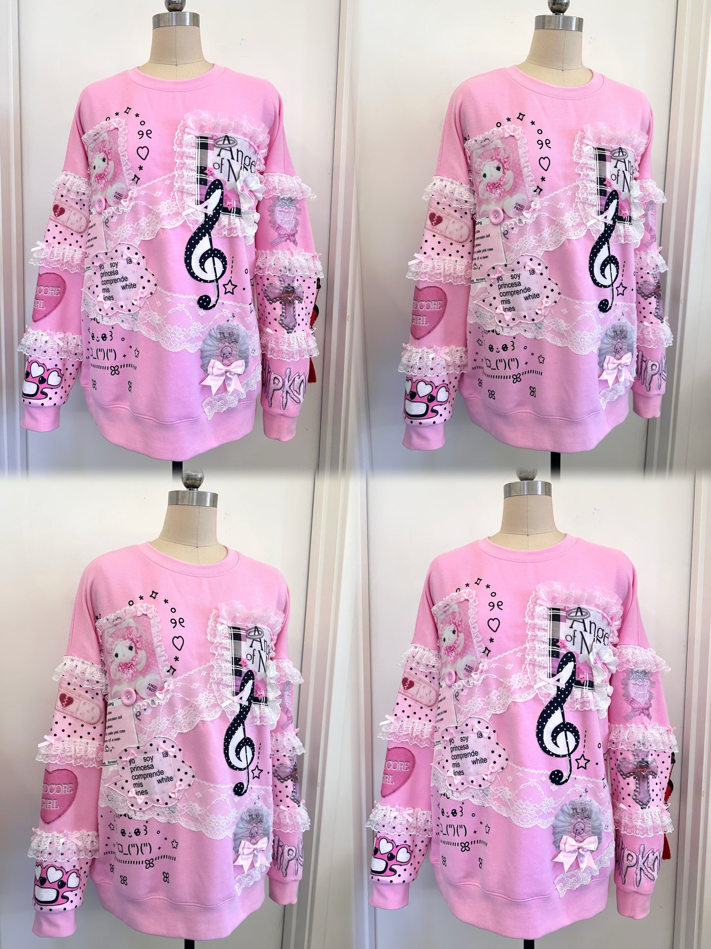 Red Devil Sweatshirt Decora Kei Sweatshirt Pink Lace Patchwork Plush Size Sweatshirt sweater Red Devil