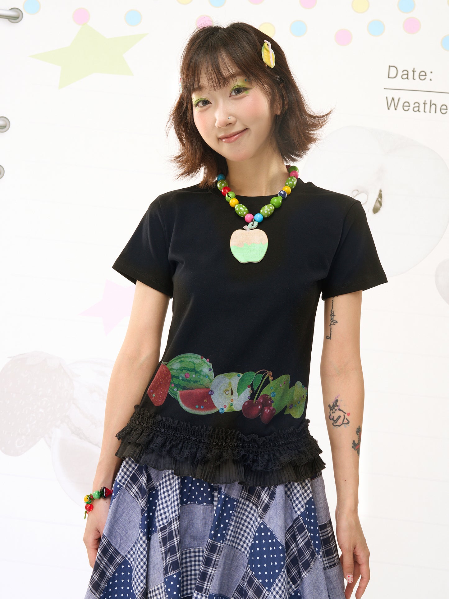 FRUITS “Sweet‑Dream” Black Lace‑Hem Series | T‑Shirt or Sleeveless Vest tshirt Fruits