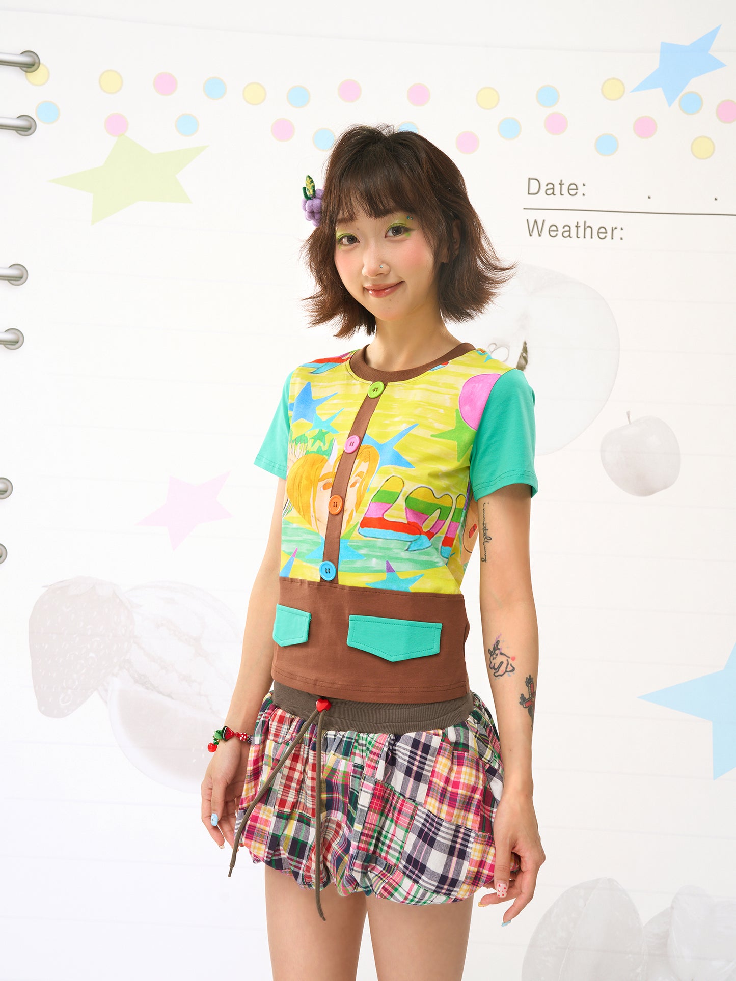 FRUITS Sweet‑Dream Tee | Illustration Tee with Faux Pockets tshirt Fruits