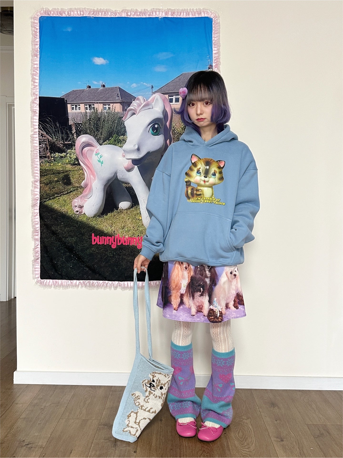 bunnybunnygun - Showa Blue Fleece Sweatshirt Oversized Vintage hoodie bunnybunnygun