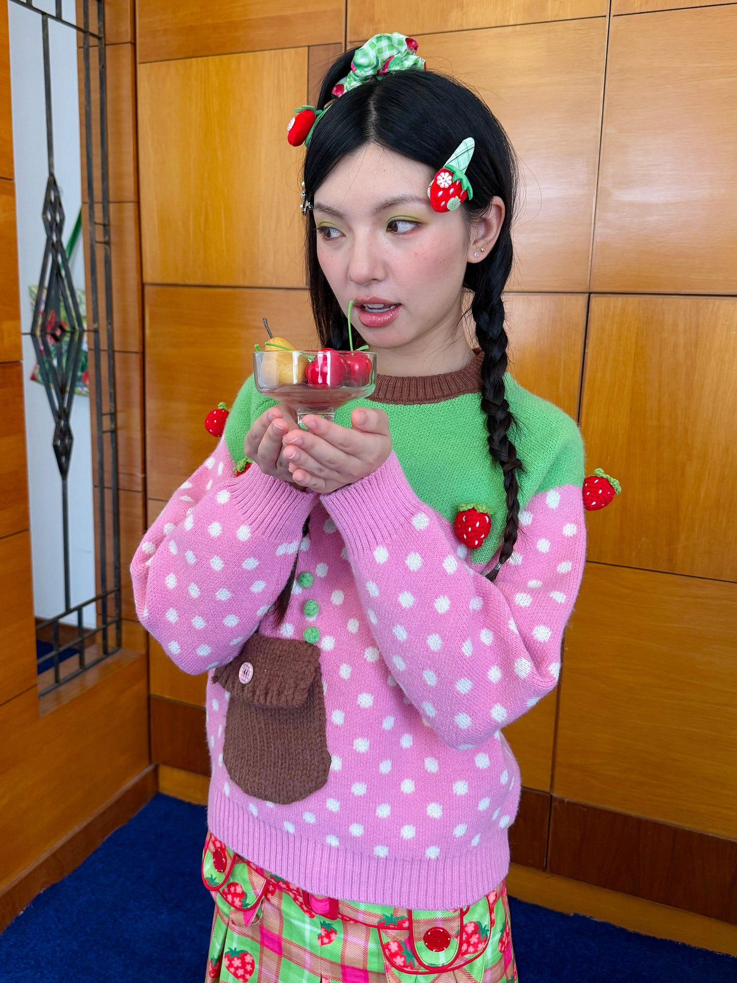 FRUITS - Kawaii Strawberry Polka Dot Pocket Sweater Top sweater Fruits