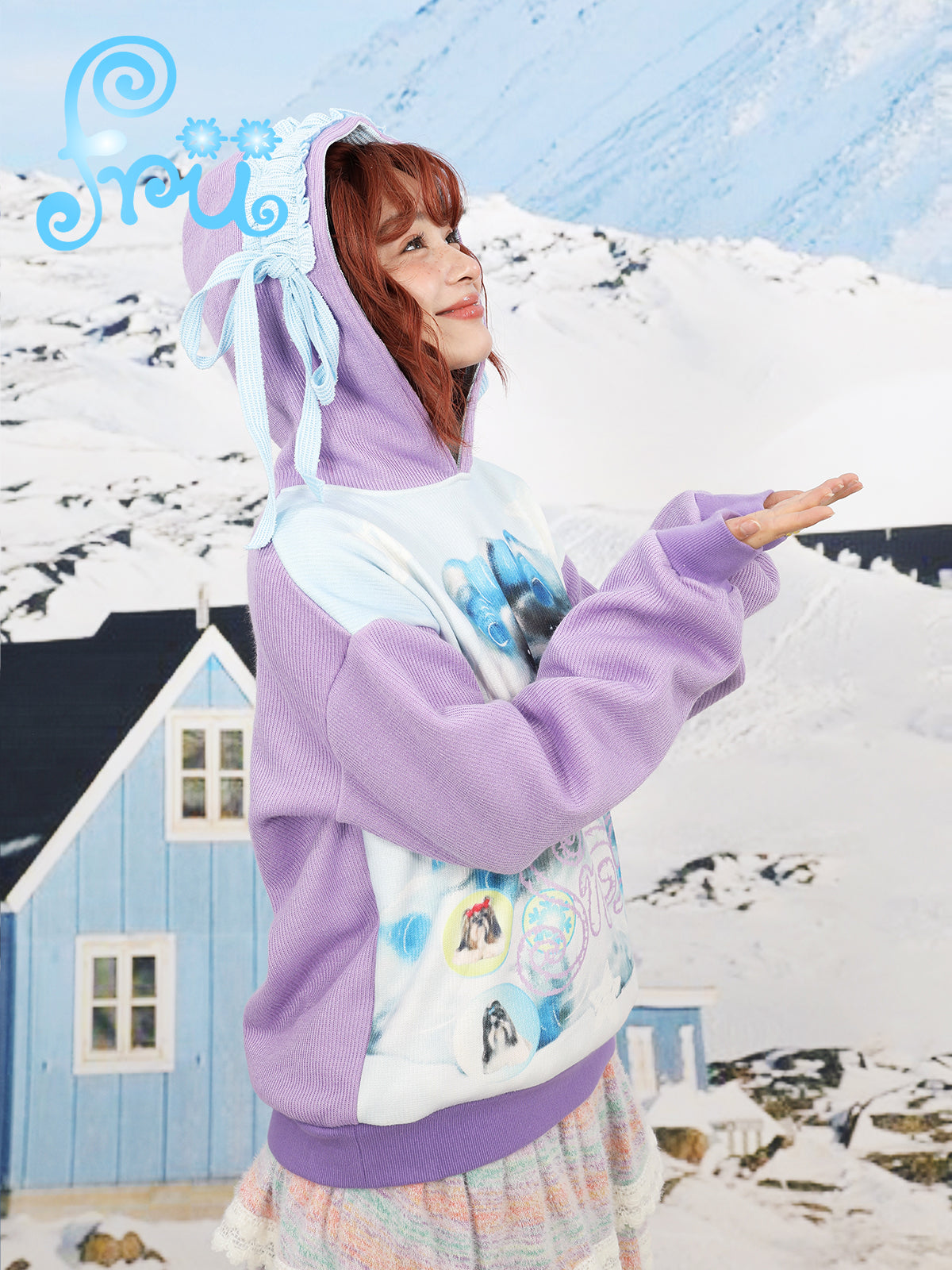 frufru Hoodie with Dog Print | Harajuku Loose Fit Colorblock Pullover hoodie frufru
