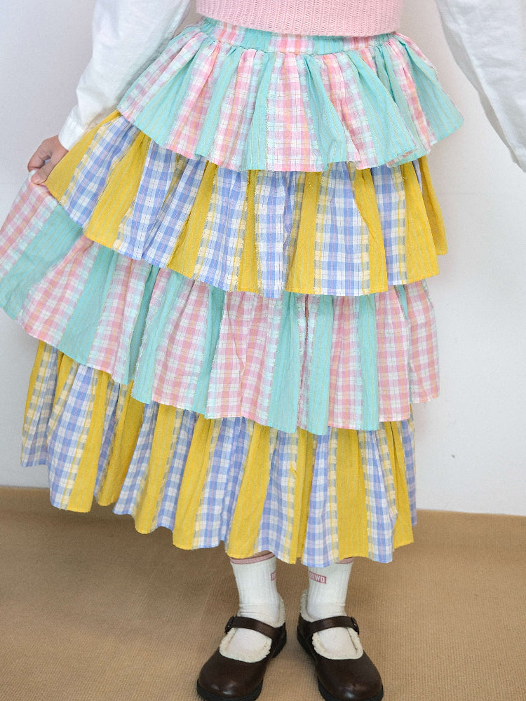 MeowMeow Bug – Kawaii Dopamine Cotton Layered Cake Skirt skirt MeowMeow Bug Long Skirt M