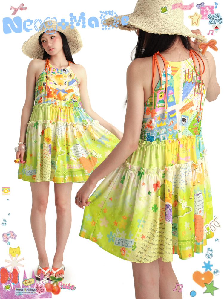 NeogoMade Halter Mini Dress | Sweet Holiday Style Dress | Ruffles and Bows Dress dress NeogoMade