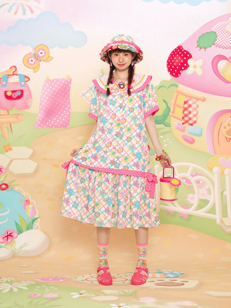 Lutra Jump Dress Large Collar Floral Dress Cute Short Sleeve Dress dress Lutra Jump
