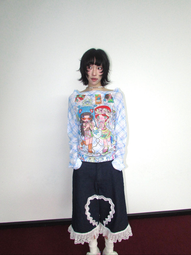 OurHappy Mesh Plaid Long Sleeve Tee – Breathable UV Protection Top shirt Our Happy